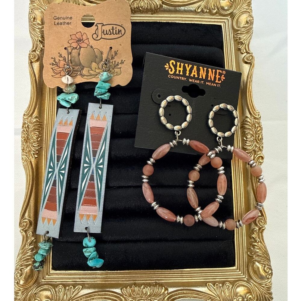 Western Earrings Bundle Justin Leather Earrings Shyanne Pink Hoop Aztec Print